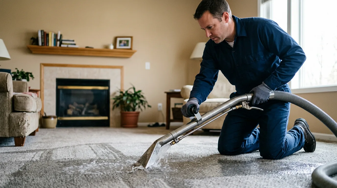 Water damage restoration technician working near Ellington, CT